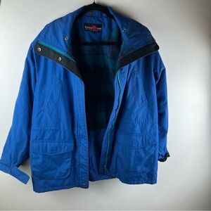 Vintage River Edge Blue Jacket Size 12 Teal Plaid Lined Outdoor Coat
